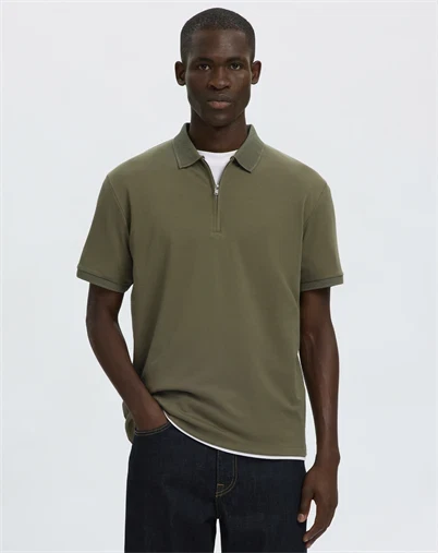 Selected - SLMFave Noos Zip Polo - Kalamata